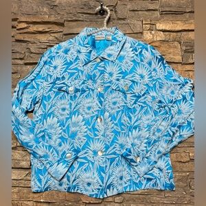 Chicos Women’s Silk Blend Blouse Jacket Sz 2 Fits Large Tropical Resort Pretty!